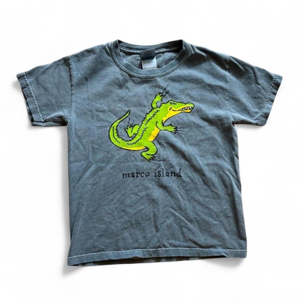 Vintage Gildan Marco Island Alligator Graphic T-Shirt Faded Blue Mens XS